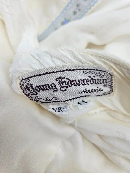 VTG Young Edwardian Arpeja Off White Gauze Maxi Dress Womens 11 Peasant - Picture 7 of 8